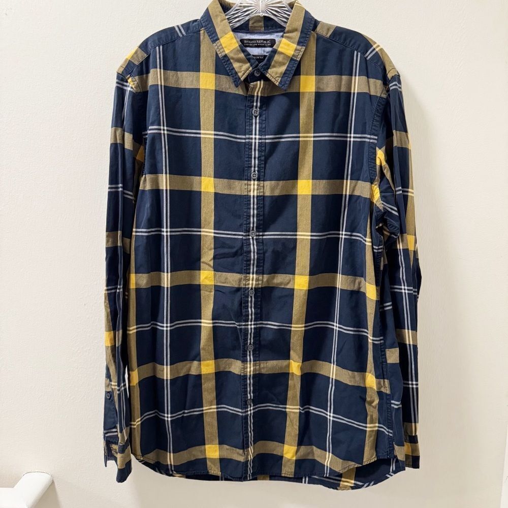 Banana Republic Men's Plaid Slim Fit Button Down Shirt - Size Large